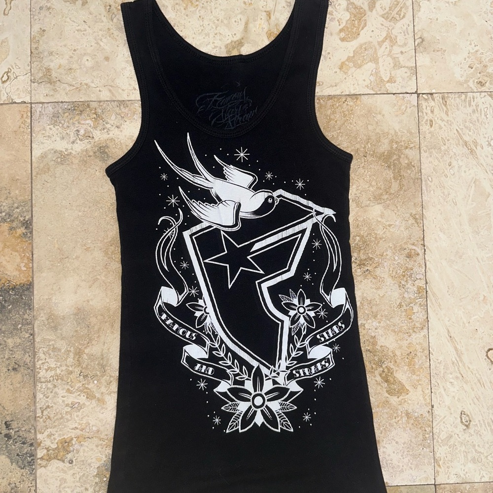 Y2k FAMOUS Stars and Straps Tank Top with White Graphics